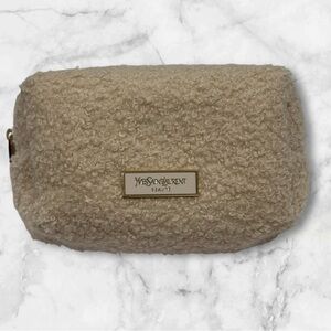 Yves Saint Laurent Cosmetic Lipstick Bag YSL Beige Shearling Makeup Pouch